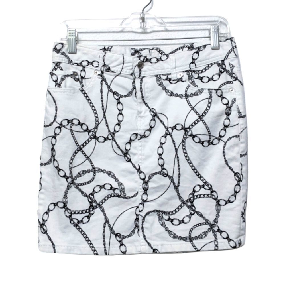 CACHE Chain Print White Denim Mini Skirt 4